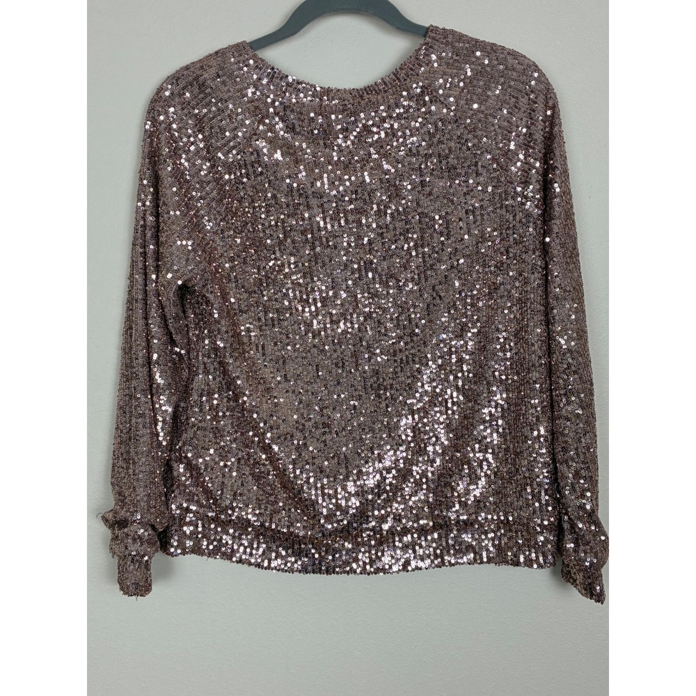 Cable & Gauge Rose Gold Sequin Long Sleeve Top Size‎ Small Party Sparkle - Picture 3 of 10